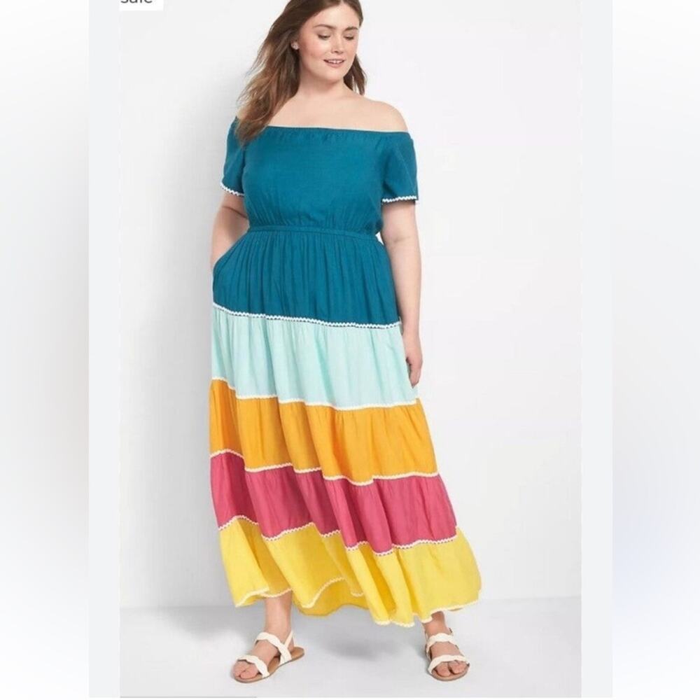 Lane Bryant Colorblock Maxi Dress Vacation Resortwear Cruise Tropical Size 18/20
